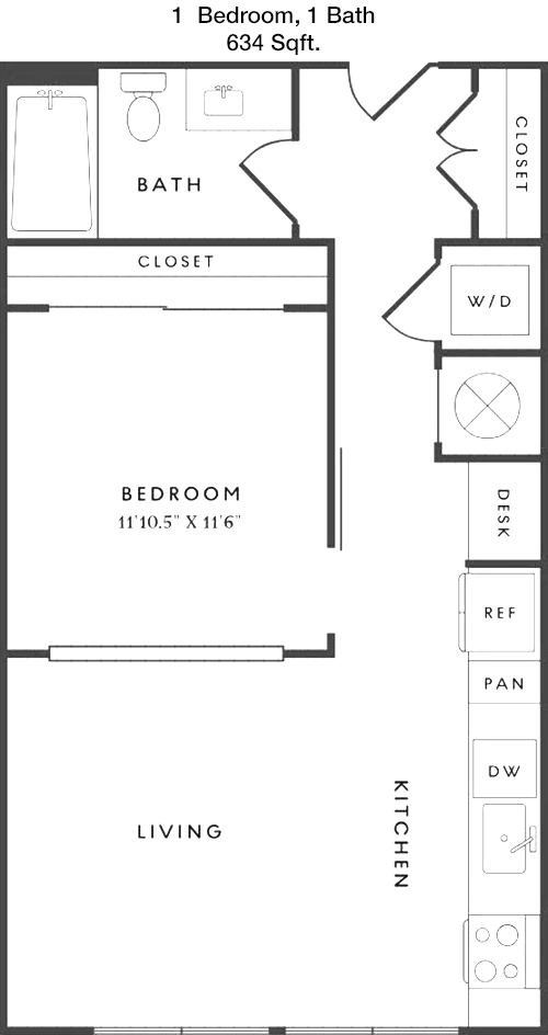 634 sq ft floorplan layout
