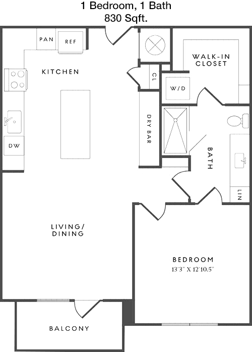 830 sq ft floorplan layout