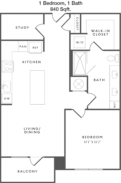 840 sq ft floorplan layout