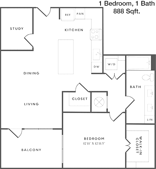 888 sq ft floorplan layout
