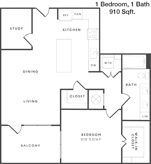 910 sq ft floorplan layout