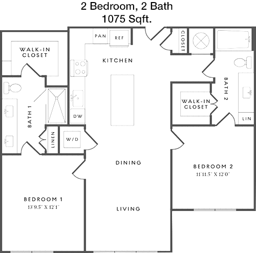 1,075 sq ft floorplan layout