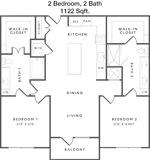 1,122 sq ft floorplan layout