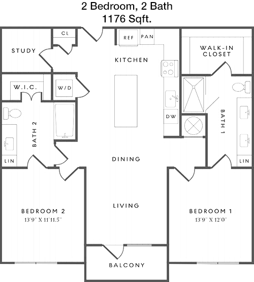 1,176 sq ft floorplan layout