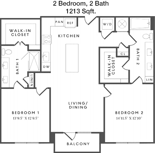 1,213 sq ft floorplan layout