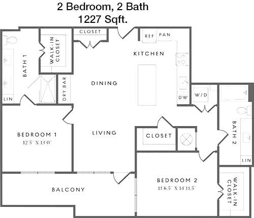 1,227 sq ft floorplan layout