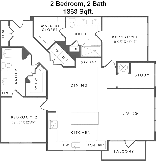 1,363 sq ft floorplan layout