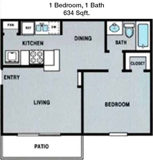 634 sq ft floorplan layout