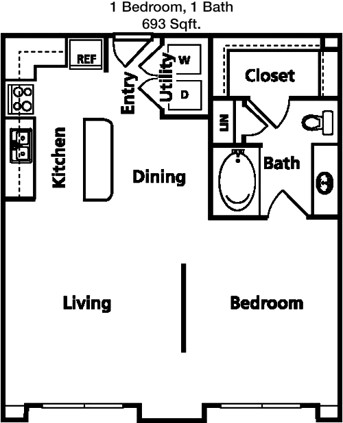 693 sq ft floorplan layout