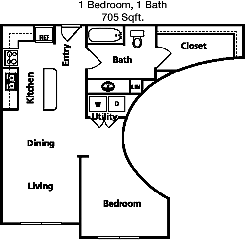 705 sq ft floorplan layout