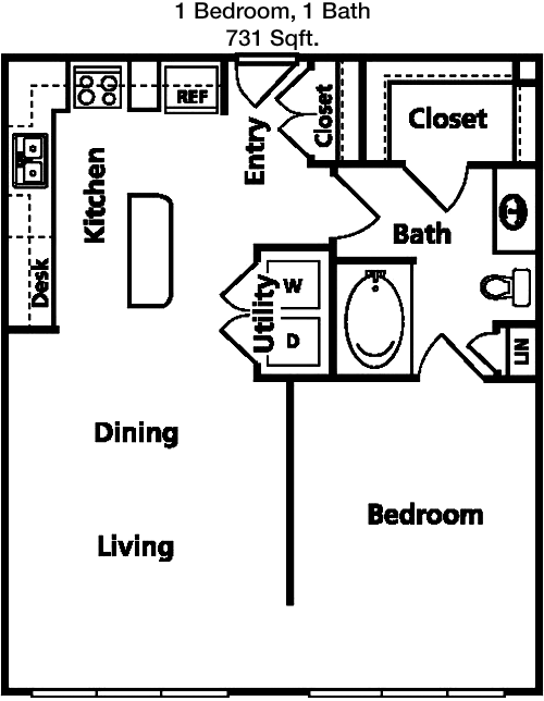 731 sq ft floorplan layout