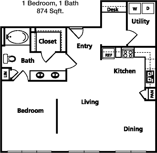 874 sq ft floorplan layout