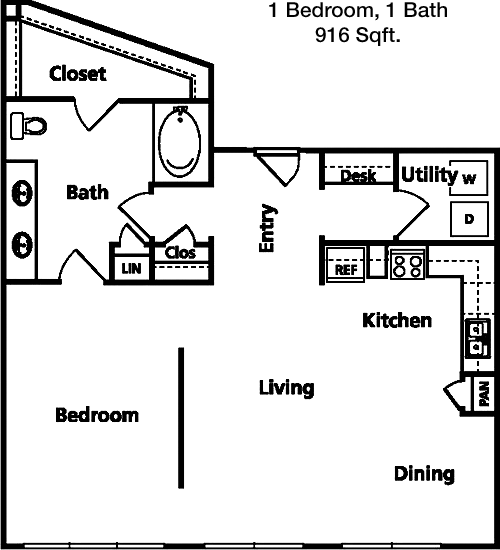 916 sq ft floorplan layout