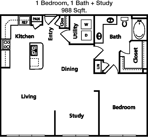 988 sq ft floorplan layout