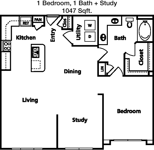 1,047 sq ft floorplan layout