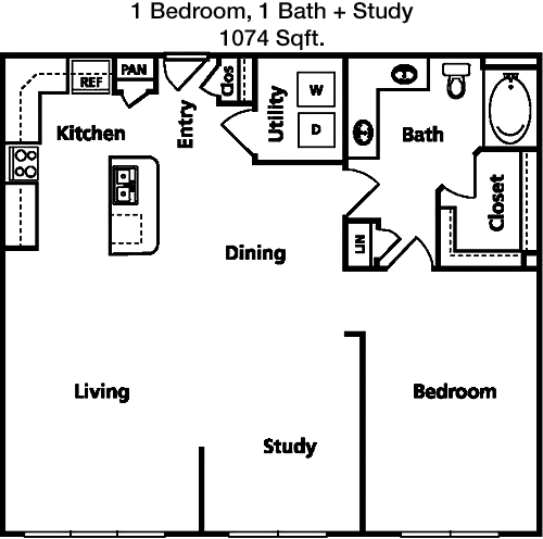 1,074 sq ft floorplan layout