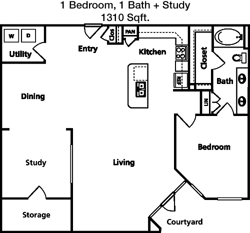 1,310 sq ft floorplan layout