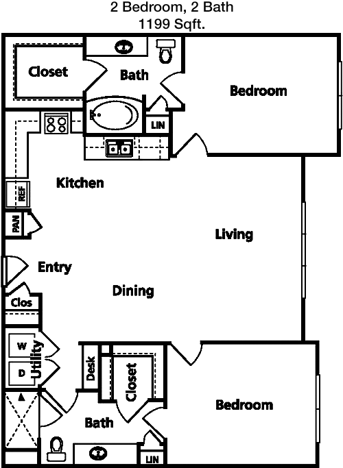 1,199 sq ft floorplan layout