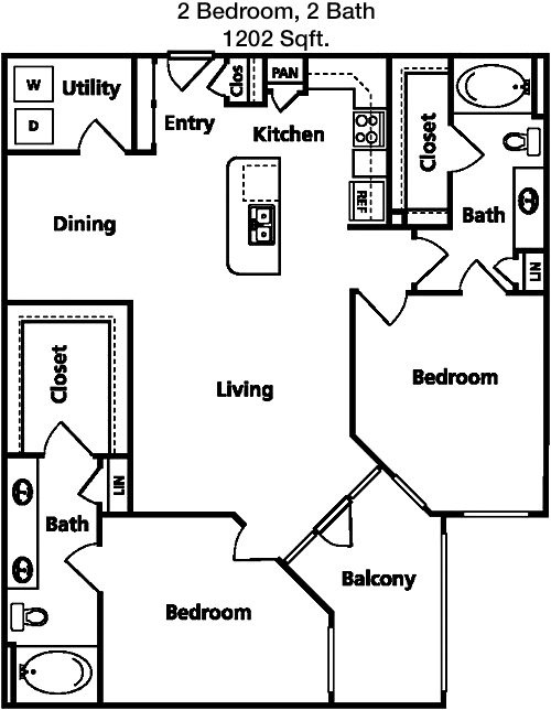 1,202 sq ft floorplan layout