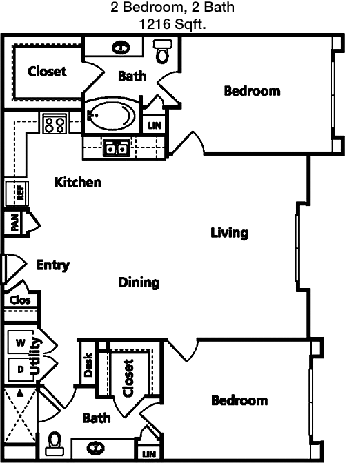 1,216 sq ft floorplan layout