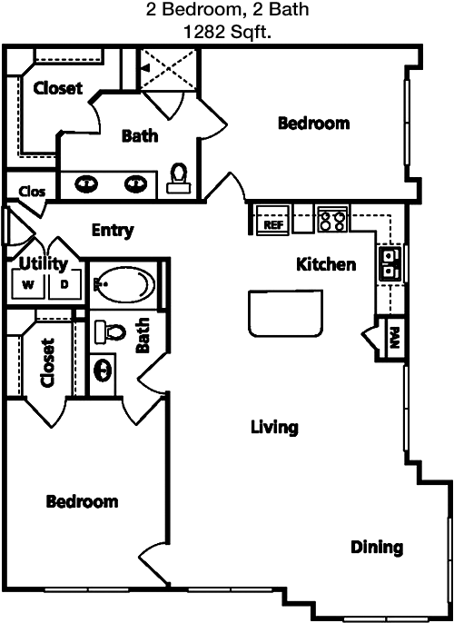 1,282 sq ft floorplan layout