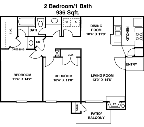936 sq ft floorplan layout