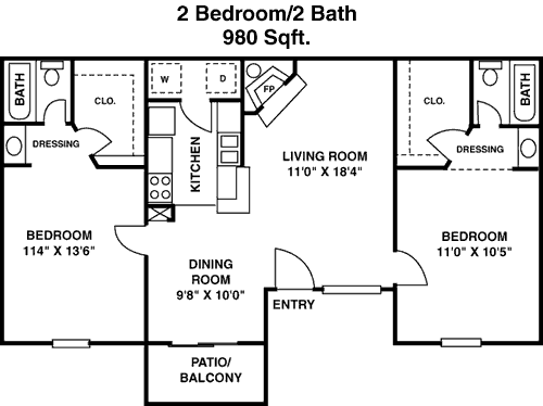 980 sq ft floorplan layout