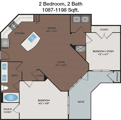 1,087 sq ft floorplan layout