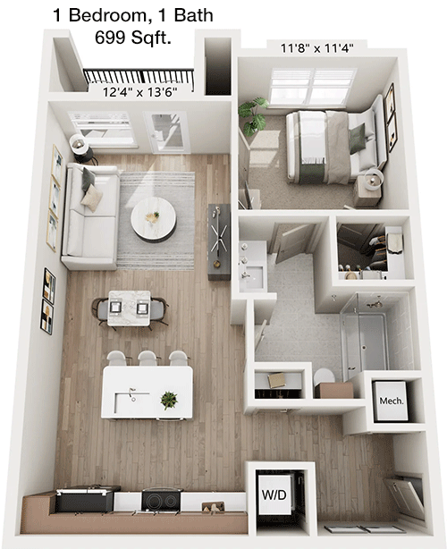 699 sq ft floorplan layout