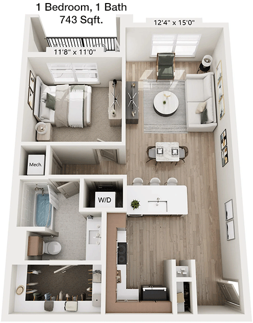 743 sq ft floorplan layout