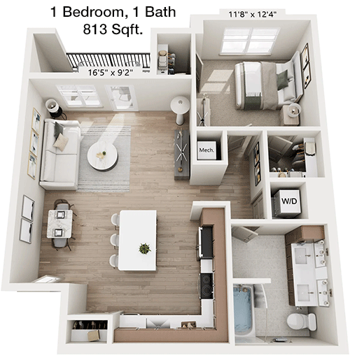813 sq ft floorplan layout