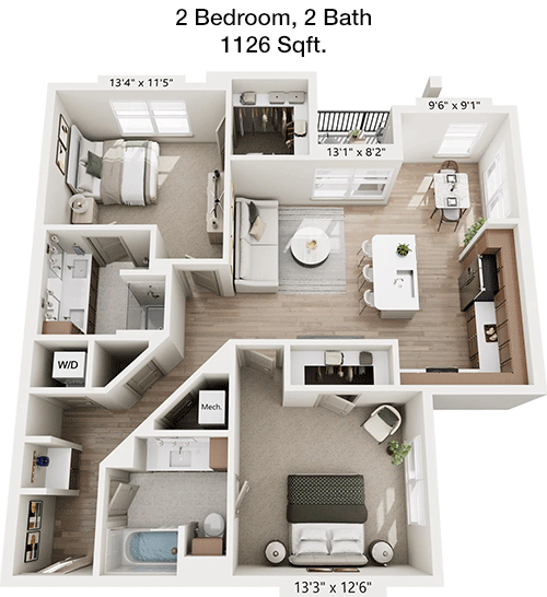 1,126 sq ft floorplan layout