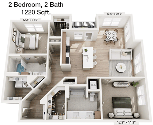 1,220 sq ft floorplan layout