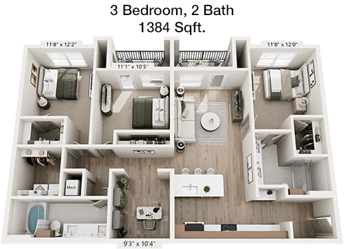 1,384 sq ft floorplan layout