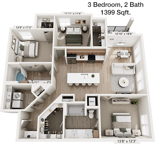 1,399 sq ft floorplan layout