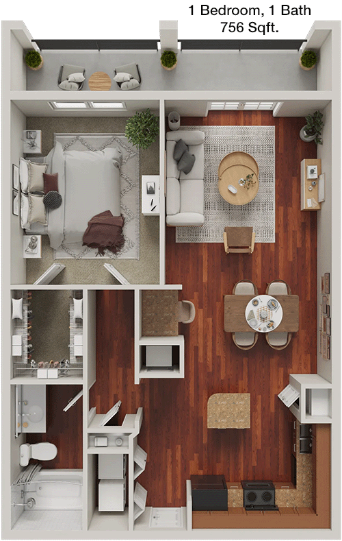 756 sq ft floorplan layout