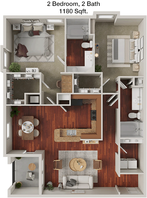 1,180 sq ft floorplan layout