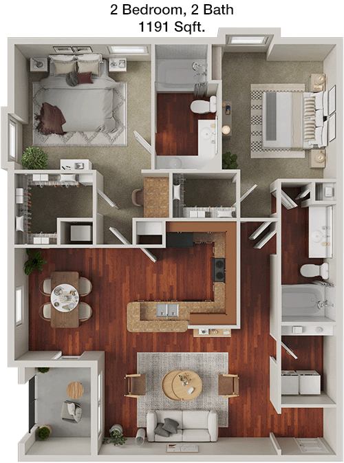 1,191 sq ft floorplan layout