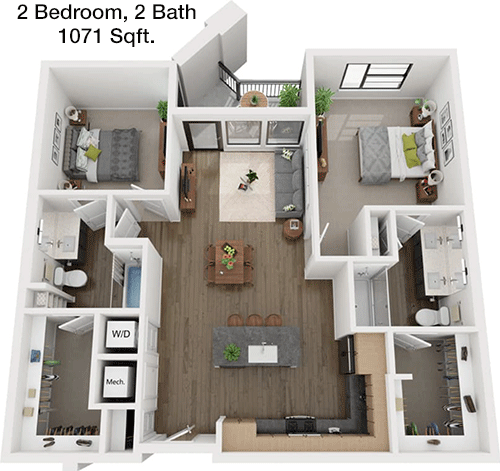1,071 sq ft floorplan layout