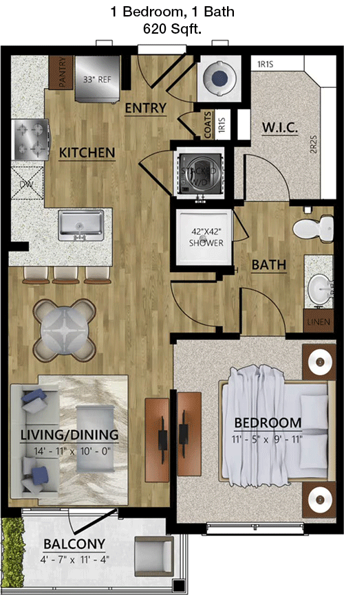 620 sq ft floorplan layout