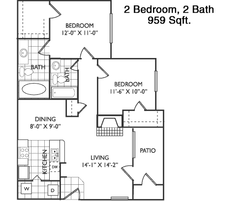 959 sq ft floorplan layout