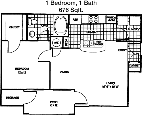 676 sq ft floorplan layout