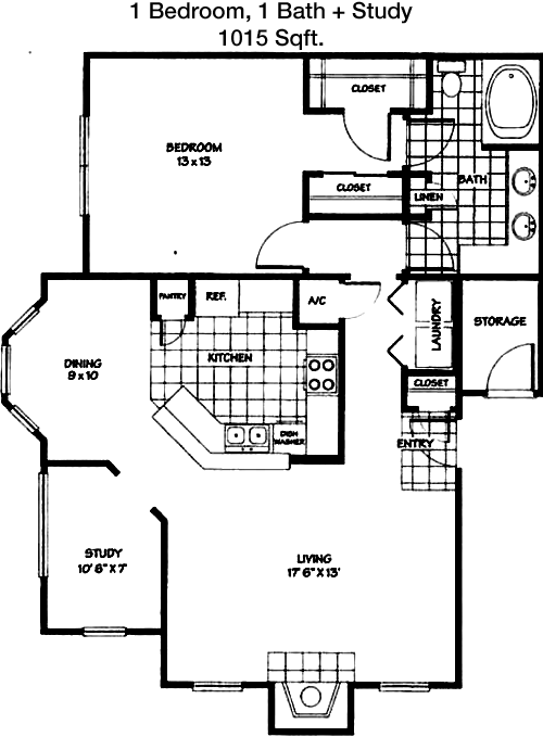 1,015 sq ft floorplan layout