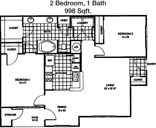 998 sq ft floorplan layout