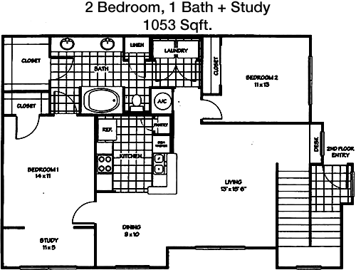 1,053 sq ft floorplan layout