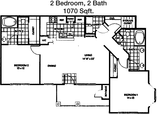 1,070 sq ft floorplan layout