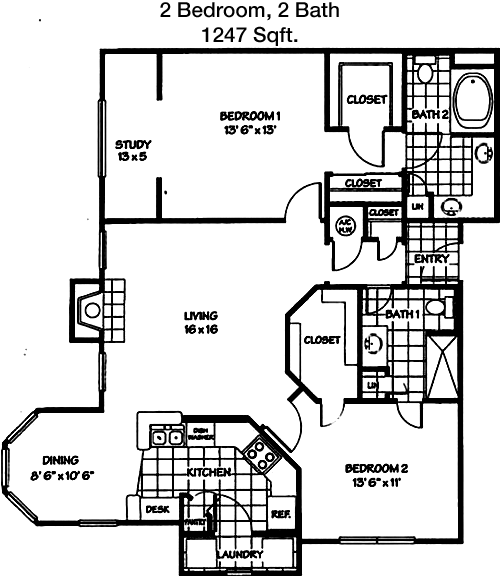1,247 sq ft floorplan layout