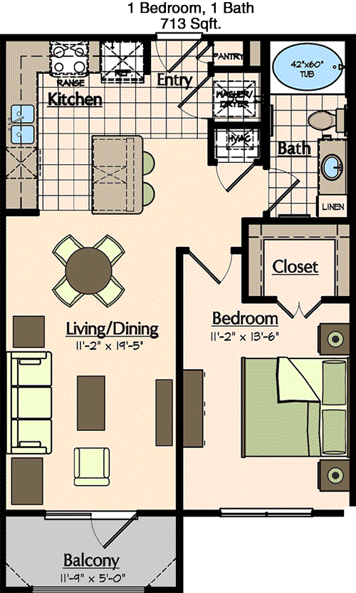 713 sq ft floorplan layout