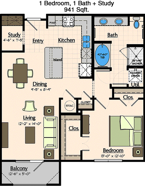 941 sq ft floorplan layout