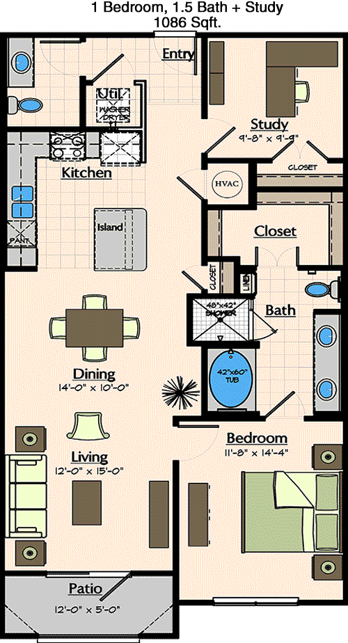 1,086 sq ft floorplan layout